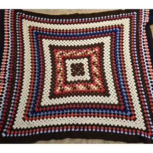 Afghan Throw Granny Square Blanket Vintage Handmade Crochet 64 x 54‎ Cottagecore